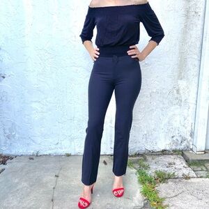 Gucci Size 6 Nylon Polymide Leather Trim Straight Leg Gold Metal HighWaist Pants